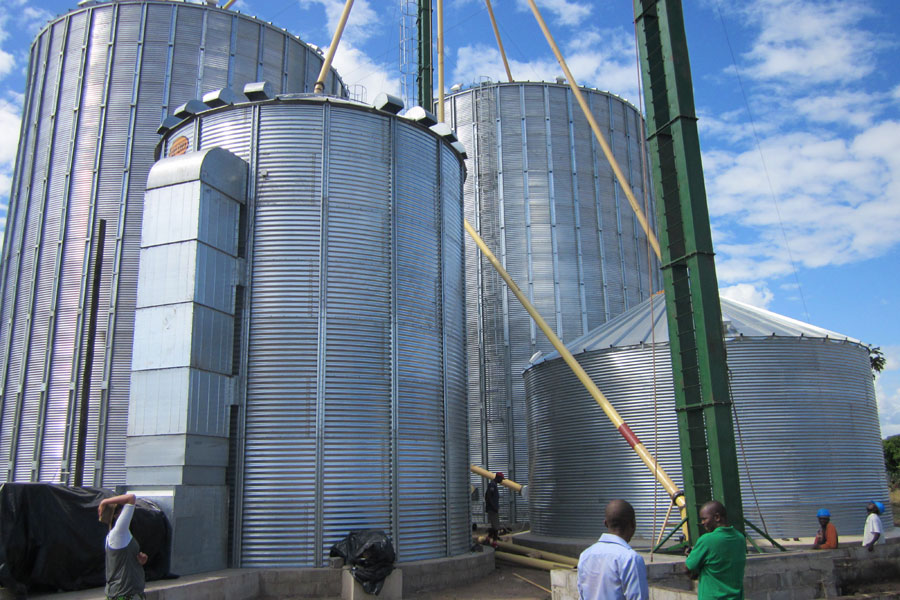 Photo of soya storage silos.