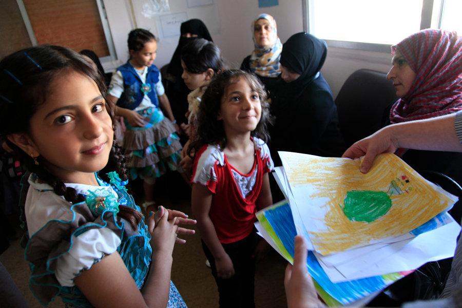 Photo of children at a clinic in Ramtha, northern Jordan.