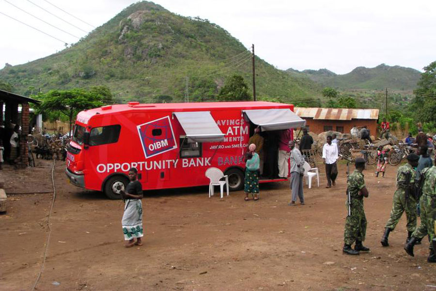 Photo of a mobile truck operating as an opportunity bank.